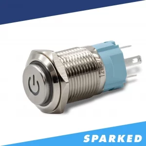 Latching Brushed Aluminum Power Symbol 12V Push Button Switch